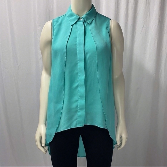 Suzy Shier Teal High/Low Sleeveless Blouse Size Small - Picture 1 of 5